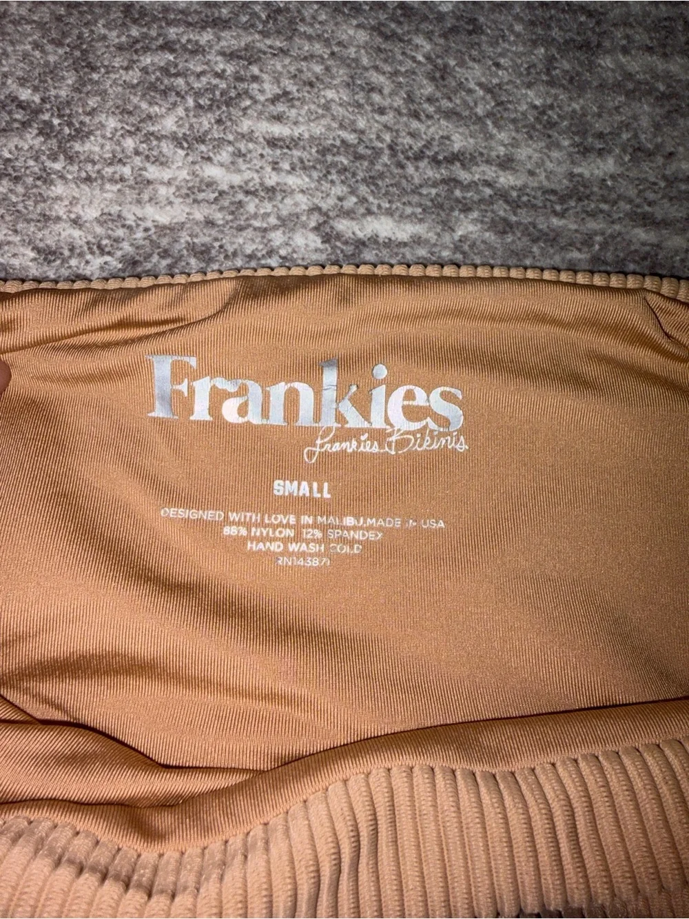 Frankie's Bikinis Ribbed One-Shoulder Cutout One-Piece in Tan